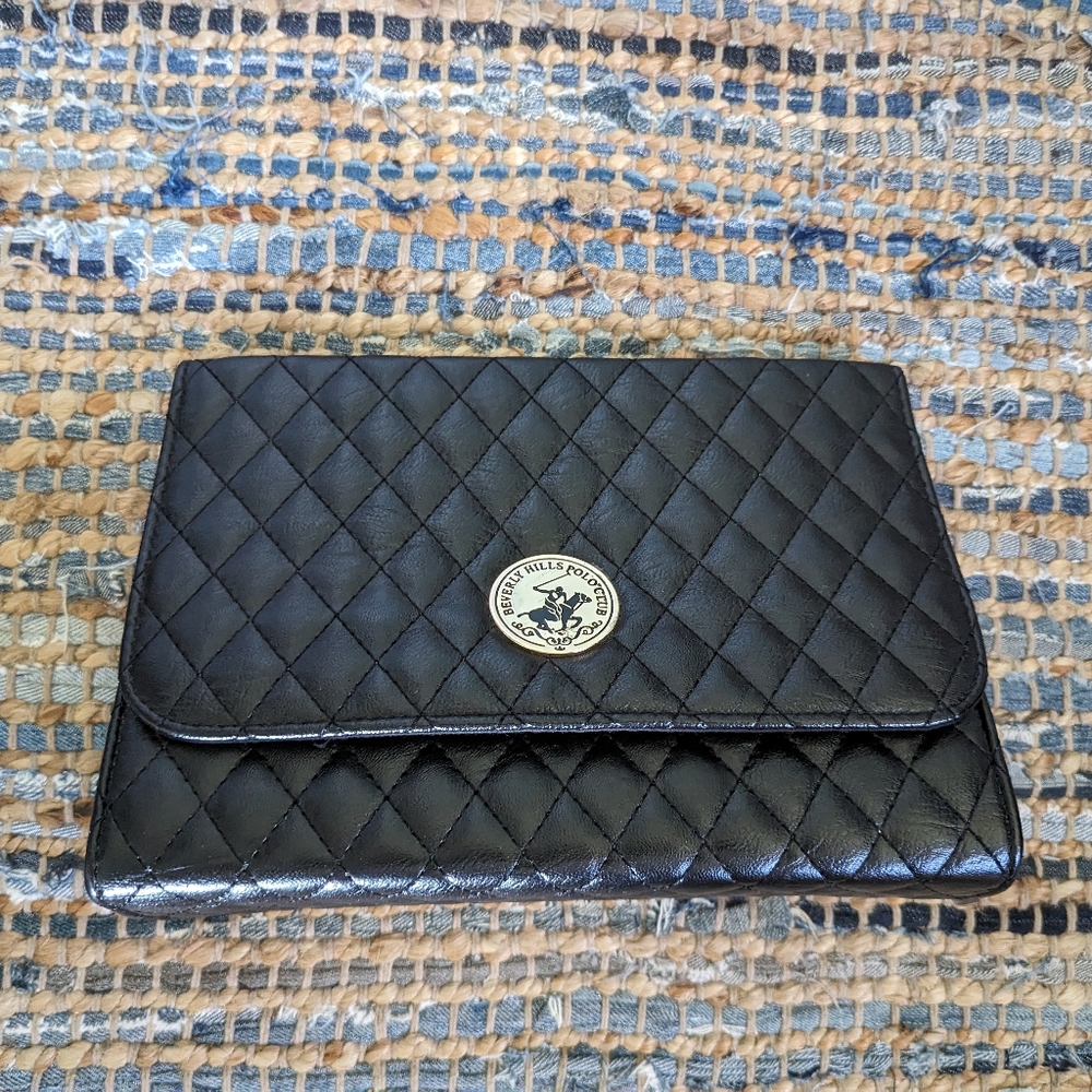 Vintage 70's Beverly Hills Polo Club Clutch Puffer Quilted Black Trendy *Missing
